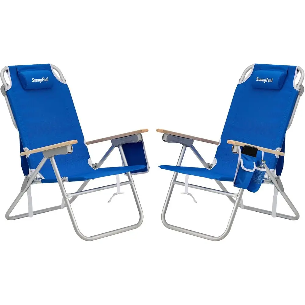 

Портативные пляжные кресла с 5-позиционной регулировкой наклона, деревянными подлокотниками, легкие, выдерживают до 300 фунтов, синие, 2 шт. в комплекте