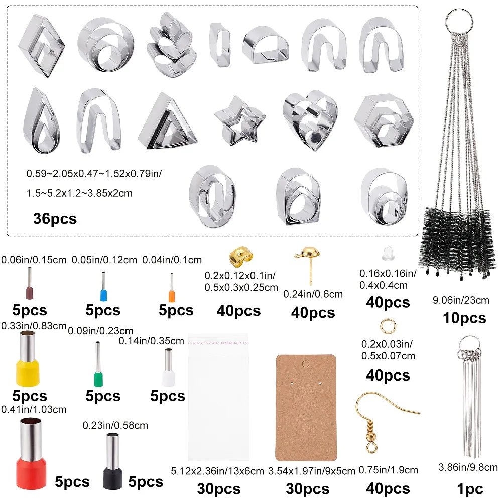 Polymer Clay Cutters Set 36 Shapes Stainless Steel Clay Cutters with 40PCS Round Hole Cutters Clay Earring Jewelry Making
