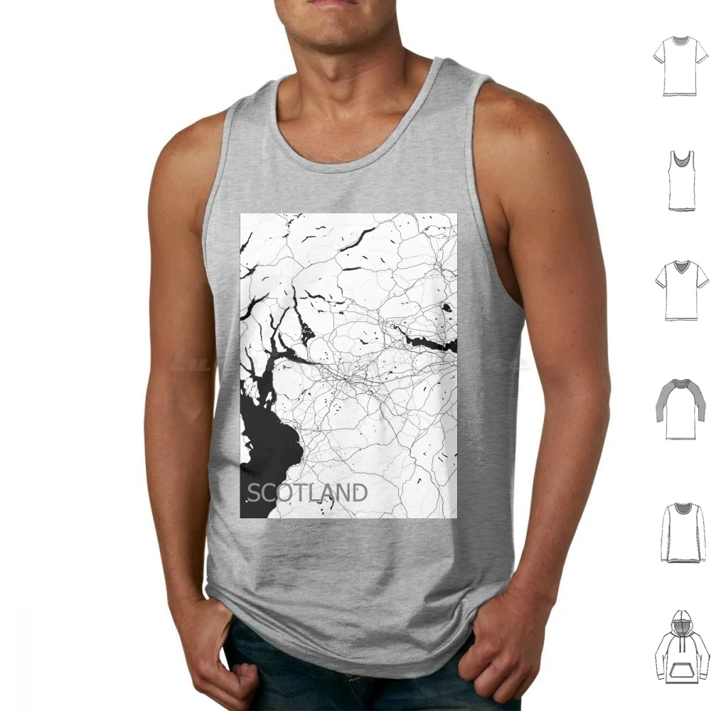 Scotland-Minimalist Greyscale Map Tank Tops Print Cotton Scotland Map Scotland Map Uk Scottish Whisky Europe
