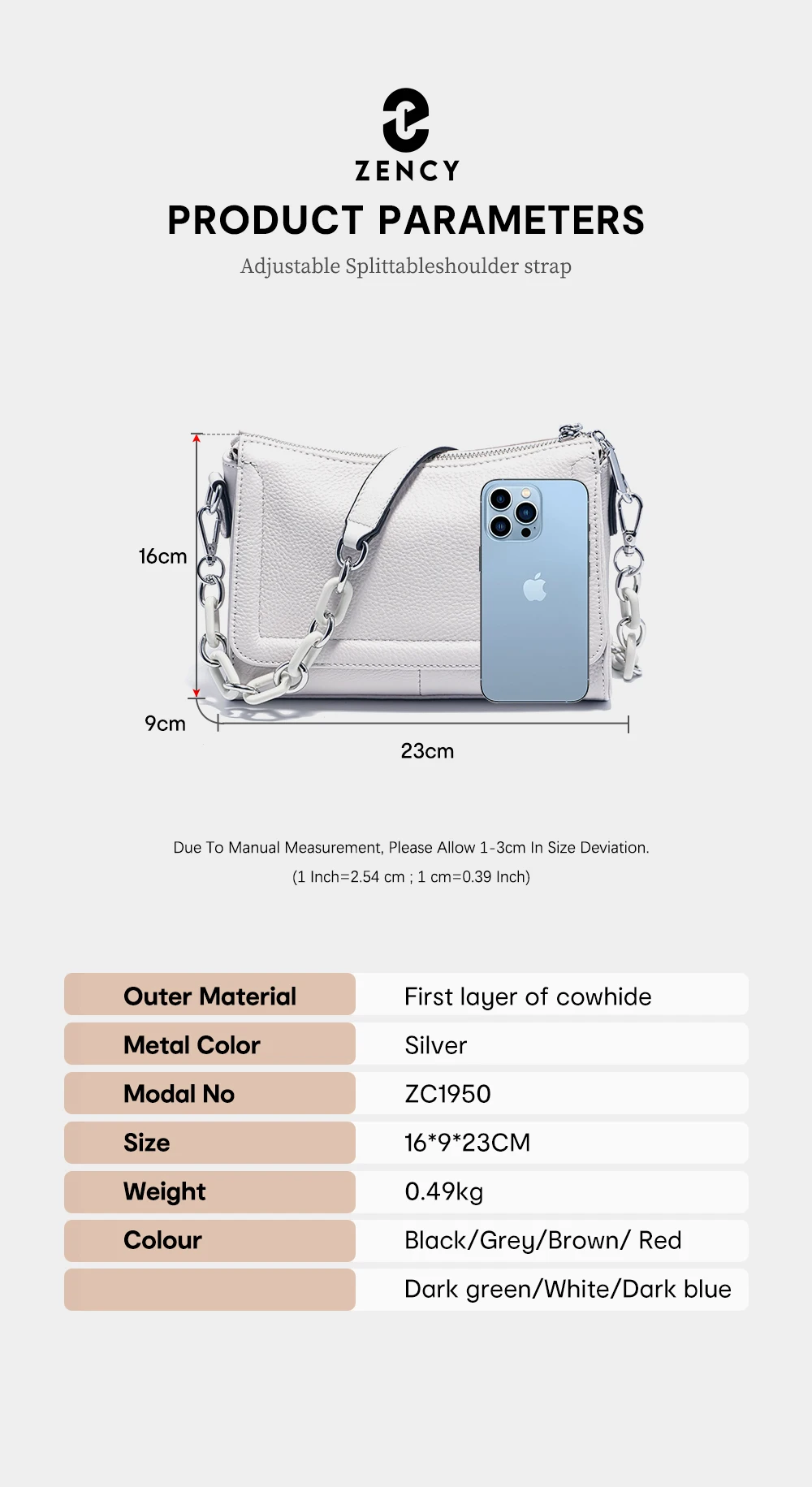 Zency Acryl-Ketten-Handtasche aus weichem Leder mit Tragegriff, luxuriöse kleine Unterarm-Umhängetasche für Damen, weiß, modische Schultertasche – Detail 9