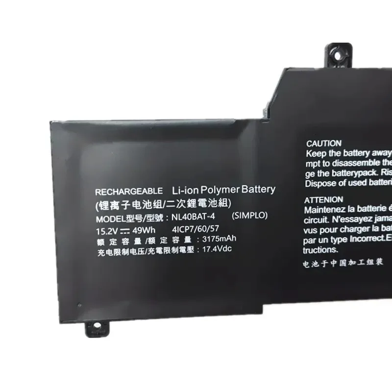 NL40BAT-4 15.2V 3175mAh Laptop Battery for Getac Machenike Machcreator-A 4ICP7/60/57 Li-Polymer Rechargeable Battery Packs