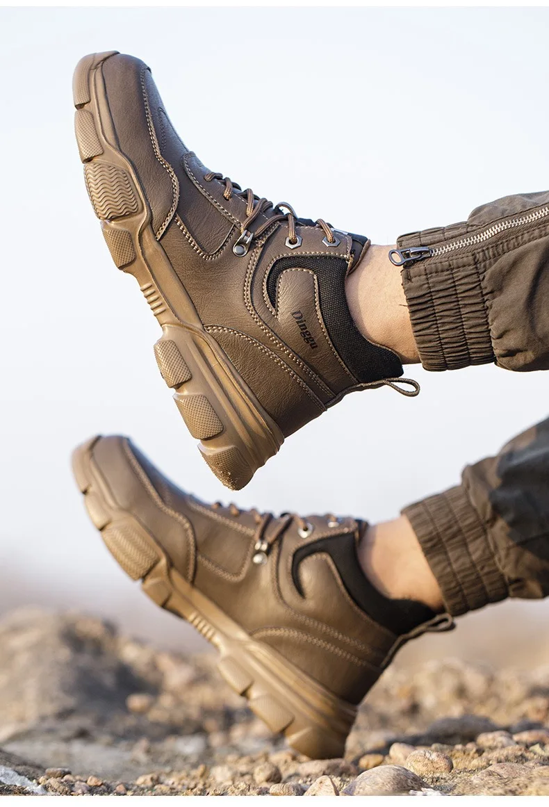 Modelos de quatro estações masculinos anti-esmagamento anti-punctura cabeça de aço sapatos de trabalho anti-odor sola macia sapatos de segurança de trabalho botas de proteção