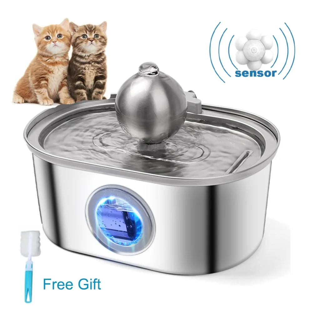 

Transparent Window Cat Water Dispenser with sensor 3.2L Super Quiet Stainless Steel Cats Water Fountain Smart Pet Drinking Bowl