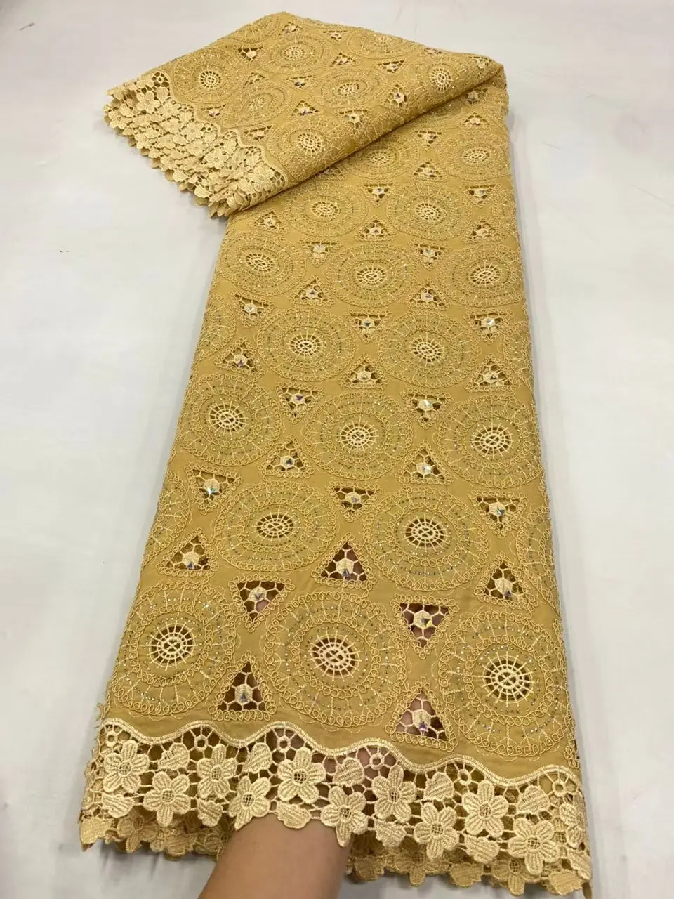 

2025 Latest High Quality African Nigerian With Tulle Sewing Guipure Lace Fabric Embroidery Dresses Sequins 5Yards JL533