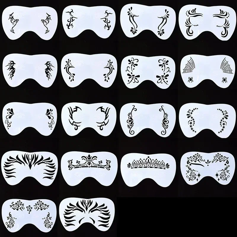 Nieuwe Witte Schmink Stencils Sjablonen Professioneel Lichaam Kunst Engel Regenboog Stippen Schaal Luipaard Plastic Make-Up Tools