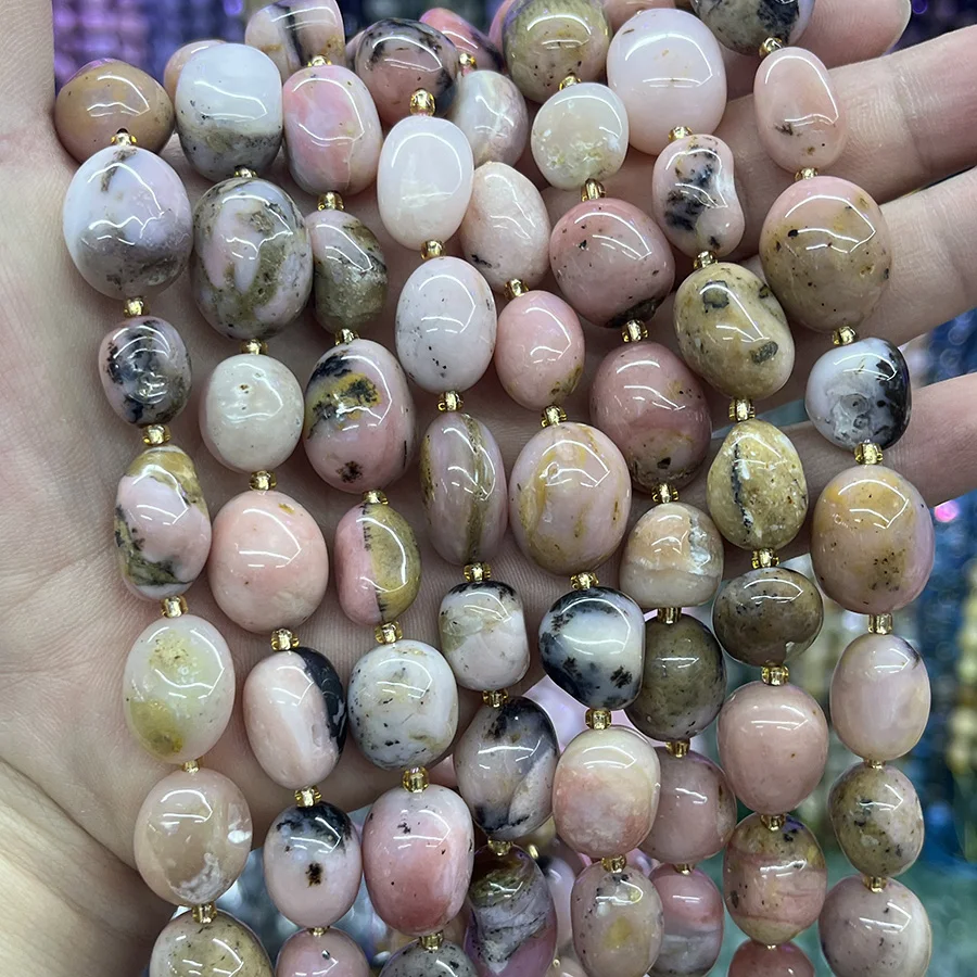 10-15mm Natural Pink Opal Stone Conformal Lrregular Faceted Loose Beads For Jewelry Making DIY Necklace Bracelet 15''