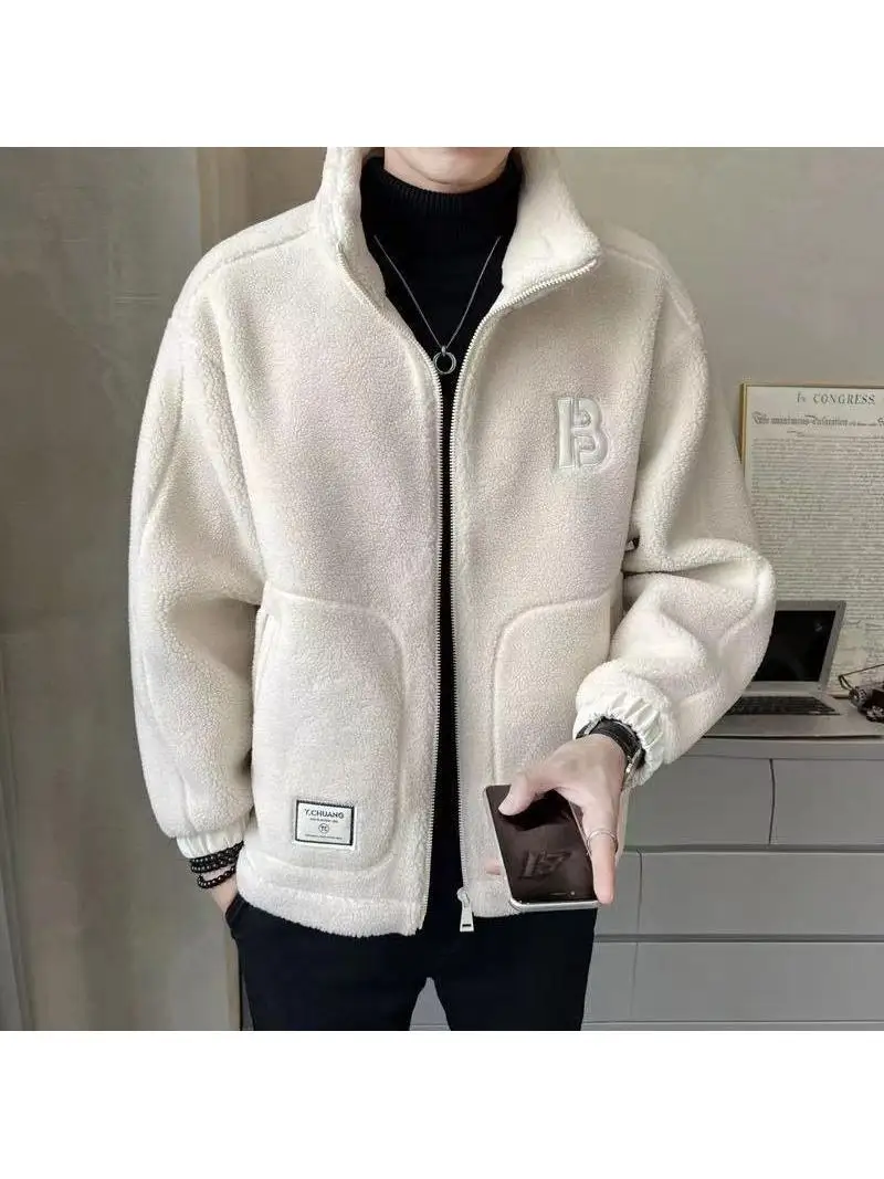 

Новинка 2023, корейская мужская бархатная хлопковая куртка из ягненка, осенне-зимняя повседневная одежда, брендовая модная молодежная одежда