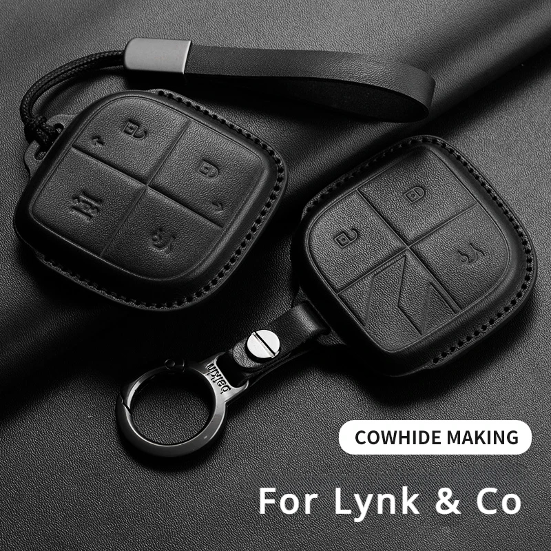 Leather Car Key Case Cover for Lynk & Co 08 08EMP 2022 2023 2024 LYNKCO 08 Auto Key Fob Holder Keychain Accessories