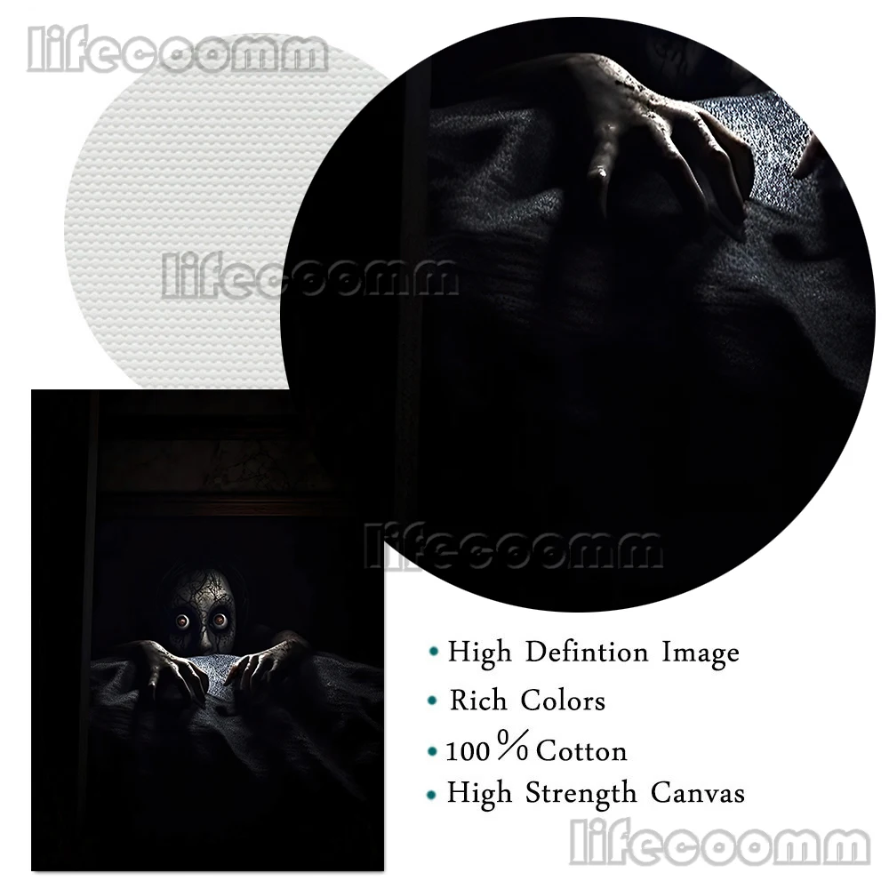 The Terrifying Monster By The Bed Vintage Wall Art Canvas Print Creepy Horror Evil Spirit Ai Art Poster And Print Home Decor