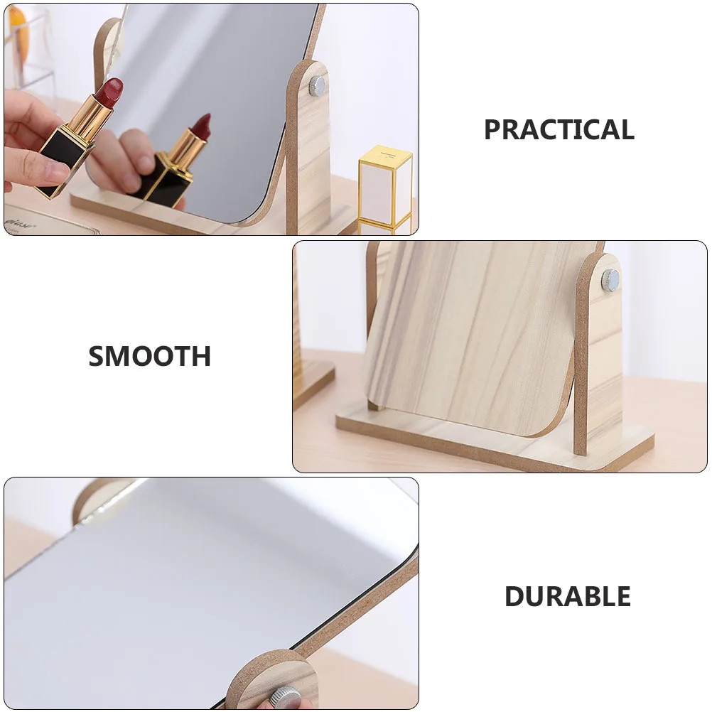 مرآة مكياج قابلة للدوران، خشبية أنيقة، ديكور سطح المكتب، قاعدة ثابتة، رائعة لمرآة تزيين ماكياج الحلاقة