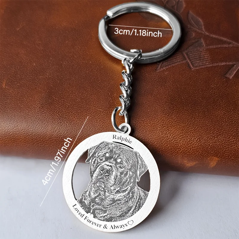 Personalisierter Edelstahl-Haustier-Schlüsselanhänger mit Lasergravur von Foto und Text, Gebürstete Oberfläche, Kratzfest, Haustier-Gedenkgeschenk – Detail 3