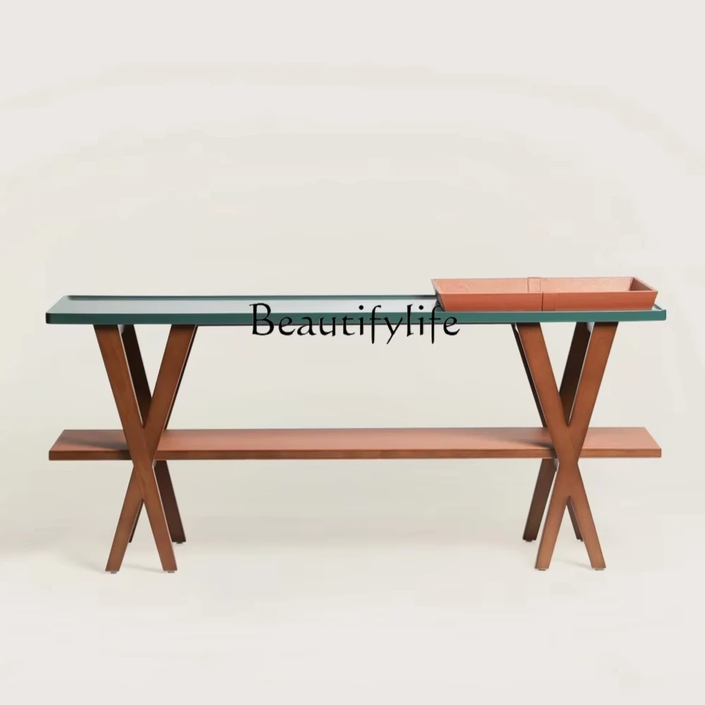 

N Color Matching Double-Layer Ash Wood Side Table Storage Console Tables