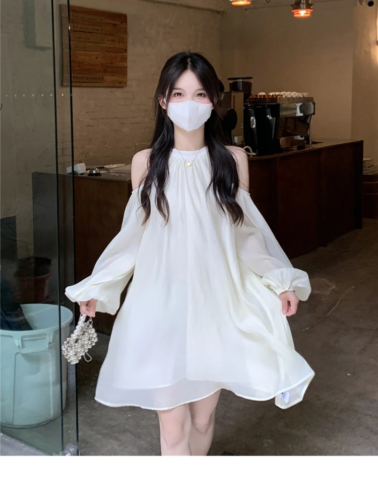 

Sexy white Dress Summer Sleeveless Blackless Halter Neck Spaghetti Strap Dresses High Split Vestidos Shoulder hanging neck desig