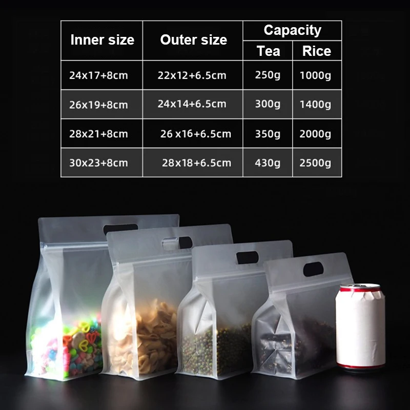 TETP 50Pcs Frosted Food Packaging Bags With Handle Home Travel Snack Cookies Tea Storage Sealing Plastic Zipper Resealable