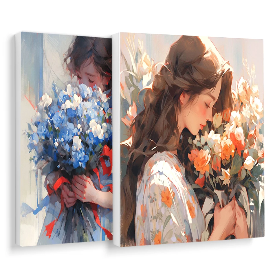 

RUOPOTY Painting By Numbers Acrylic Girl Flowers With Frame Coloring For Adults Oil Handiwork Diy Set Canvas Painting Home Decor