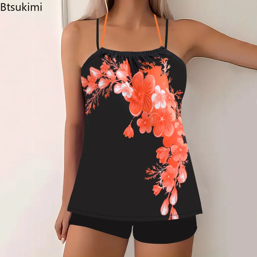 2025 gedruckt Tankini Zwei Stück Badeanzug Frauen Sexy Strape Bademode Weibliche Sport Bade Schwimmen Anzug Sommer Shorts Beachwear