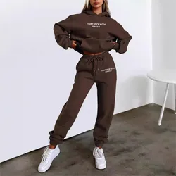 Winter Fashion Letter-print Hoodie For Women'S Set Simple Casual Sports Jogging Pants 2 Piece Set Female 2025