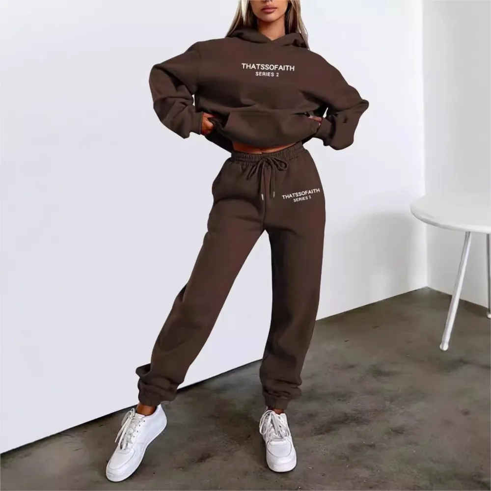 Winter Fashion Letter-print Hoodie For Women'S Set Simple Casual Sports Jogging Pants 2 Piece Set Female 2025