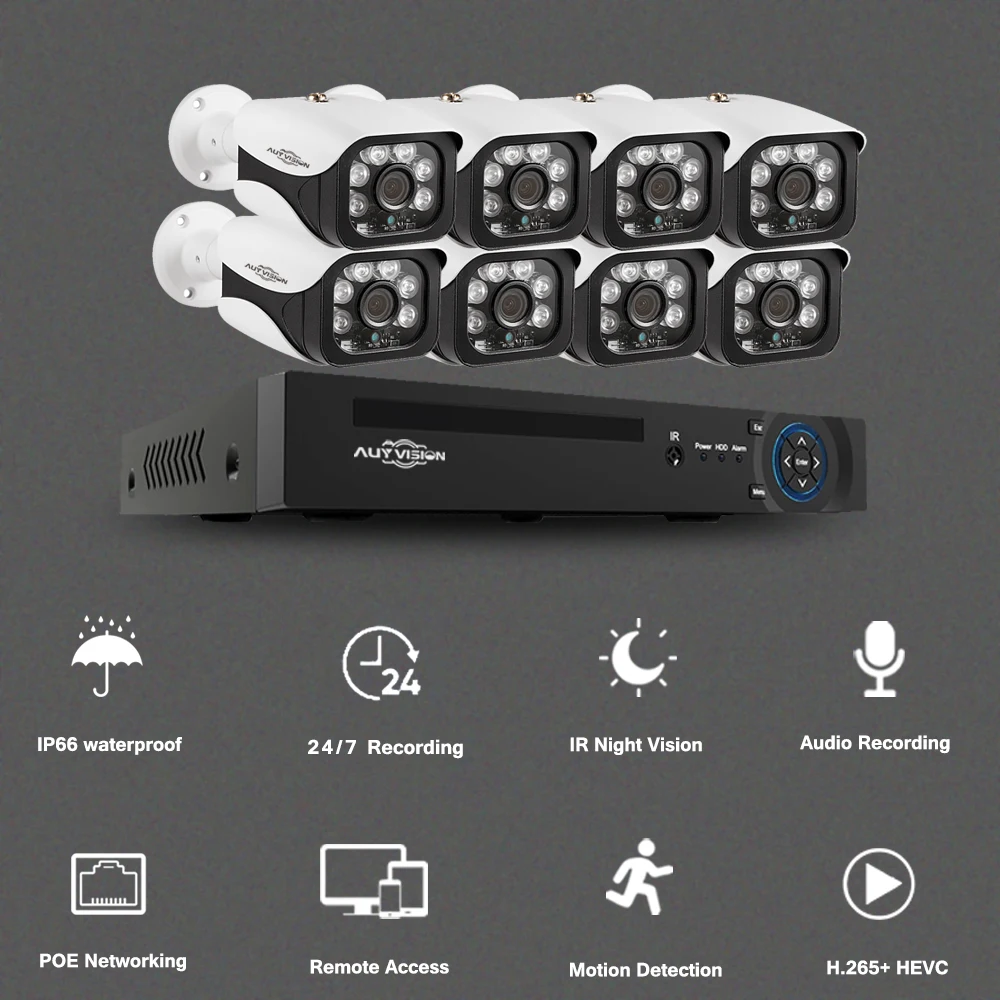 8CH PoE Security Camera System H.265+ 8MP 4K 8Channel NVR 5MP HD Outdoor With Audio PoE IP Cameras CCTV Video Surveillance Kit