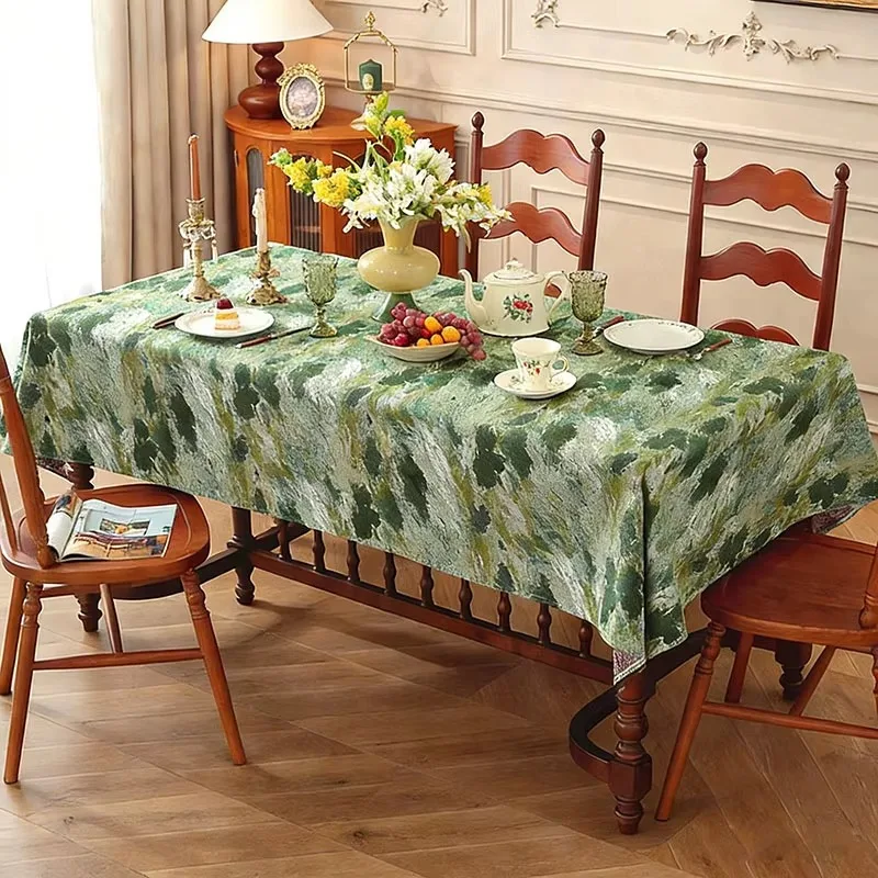 American Rustic Table Cover, Oil Painting Floral Pattern, Dustproof Anti-slip Rectangular Decor
