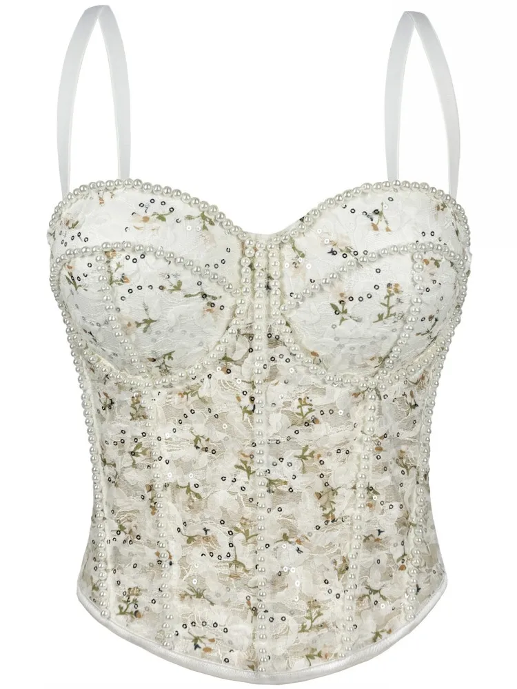 

2026 женский корсет, топ, женские майки для ночного клуба, жемчуг, короткая грудь, сексуальный камзол Mujer, нижнее белье, бюстгальтер-труба Debardeur