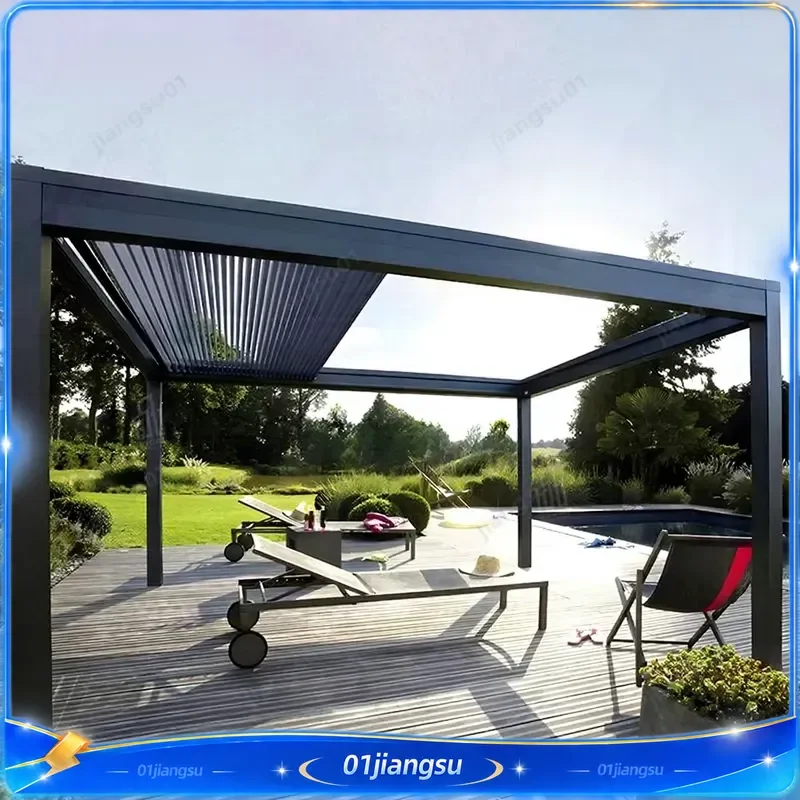 Motorized Aluminum Louver Pergola Retractable Outdoor Patio Cover Waterproof Sunshade Garden Backyard Terrace Roof Eco