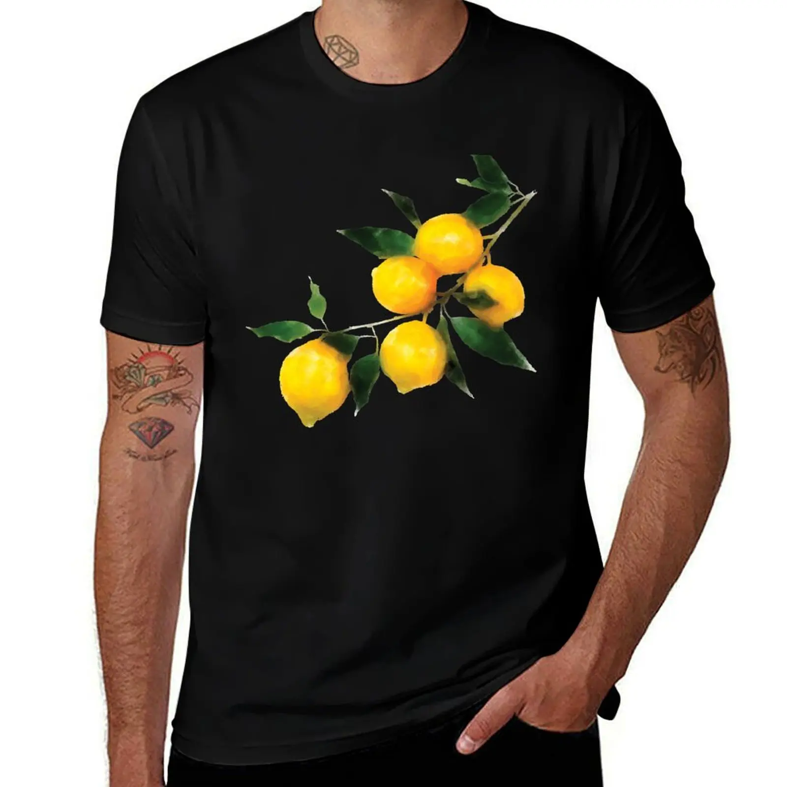 

Watercolor Orange Yellow Lemon T-Shirt t shirt man casual man t shirt cotton high quality
