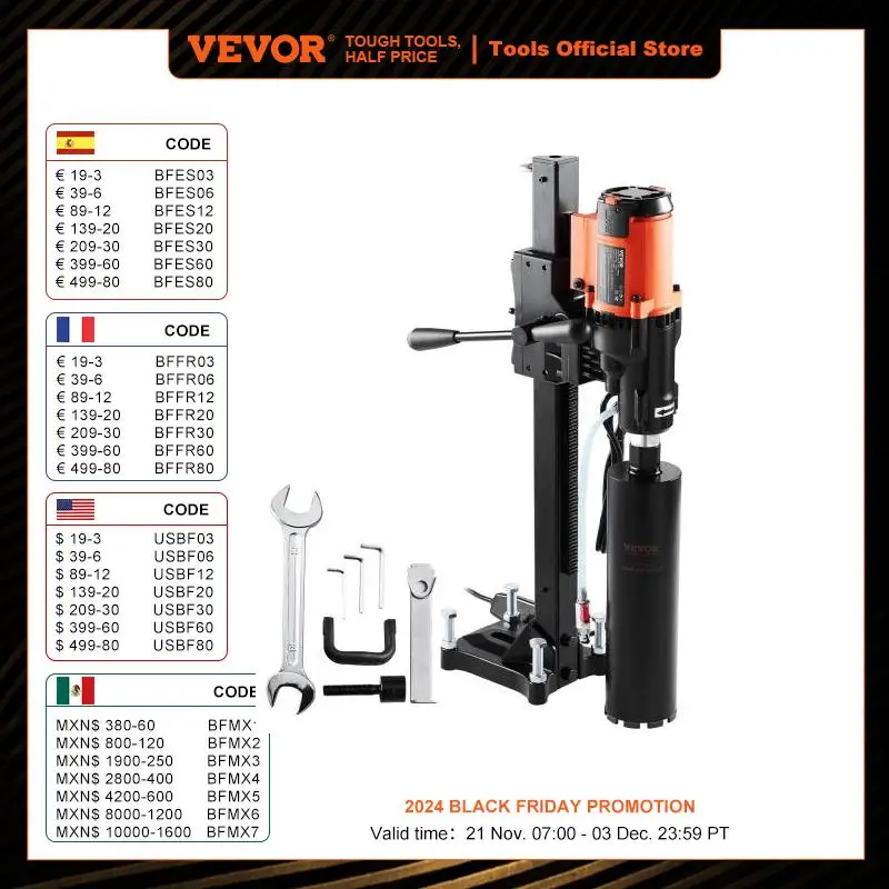 VEVOR 3200W 750RPM Wet/Dry Diamond Core Drill Machine Concrete Core Drill Rig Stand Industrial Wet Electric Core Drilling Machin