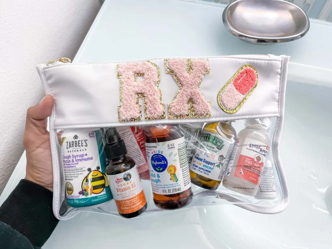 Clear Nylon Cosmetic Bag - DIY Customizable With Glitter Varsity Letter Initial Patches Makeup Bag- Nylon Clear Pouch -Bridesmai