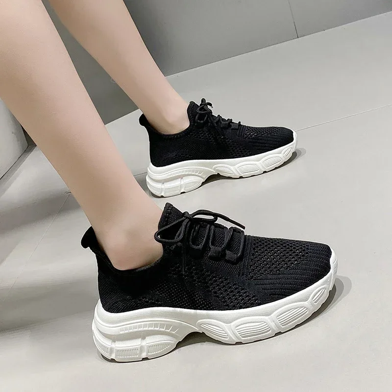 Mesh women's shoes  new fashionable summer round toe lace up versatile breathable casual shoes comfortable women's sports shoes