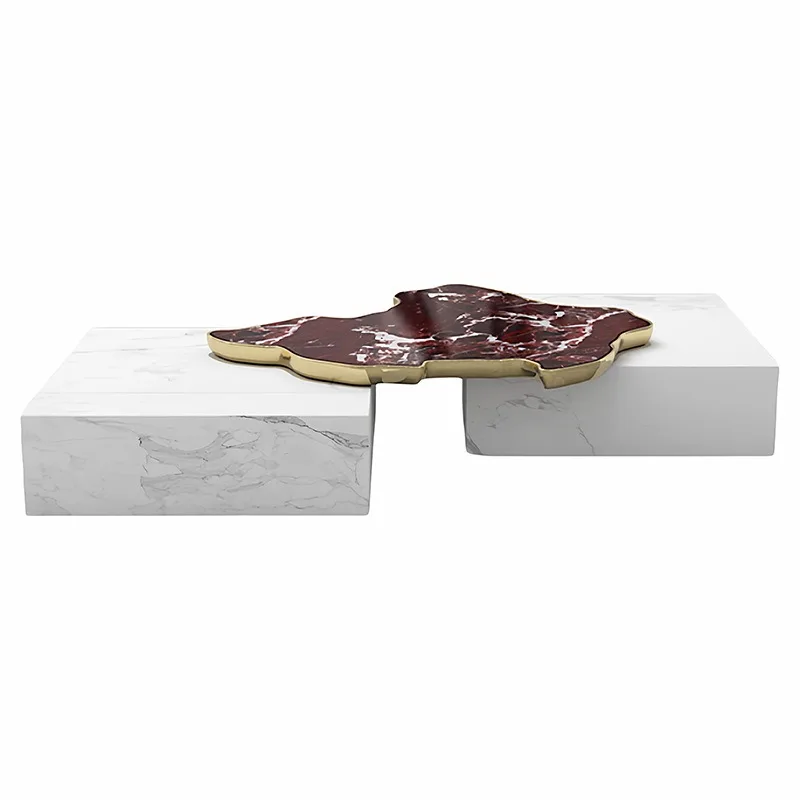 Italian light luxury marble coffee table, high-end villa, luxury home decoration, luxury stone coffee table combination