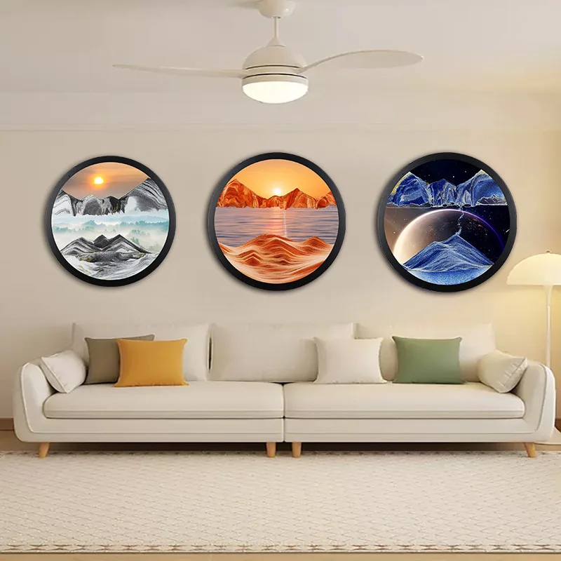 New Wall Hanging Sandscape Moving Quicksand Painting 17-24inch Art Picture Round Glass Sandscape In Motion Flowing Sand Frame