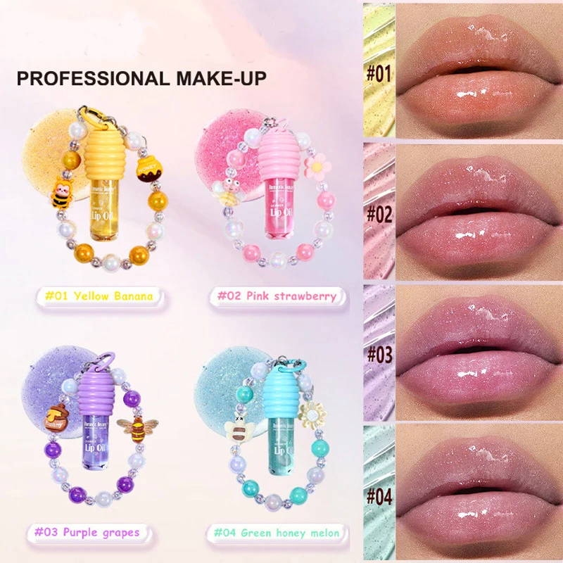 4 Farben süßer Armband-Lippenbalsam, langanhaltendes, feuchtigkeitsspendendes Lippenöl, reduziert Lippenlinien, tragbares Armband, Lippenöl, farbiger Lipgloss