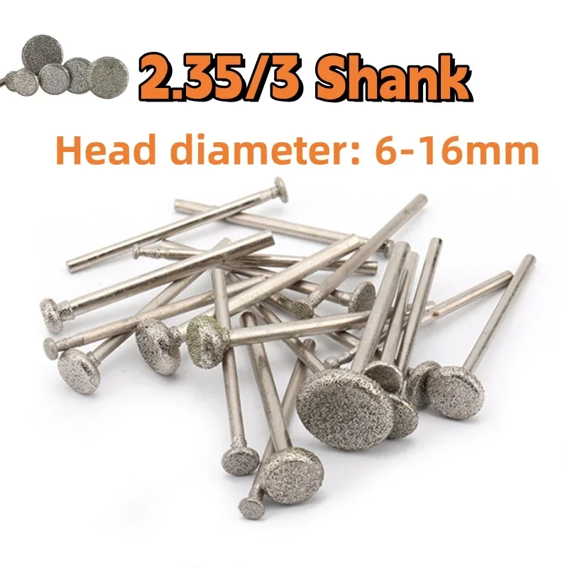 Round Edge Grinding Head 2.35/3 Shank Diamond Burr Drill Bit for Jade Glass Carving Polishing Engraving Abrasive Tools