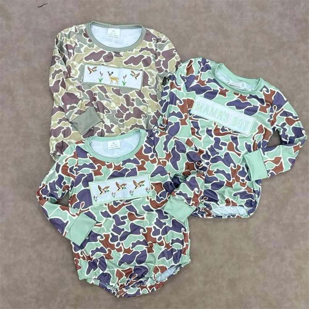 

z1017-02 LR0714 Wholesale baby boy clothes Embroidered camouflage short sleeve romper Wholesale Summer Boutique baby rompers