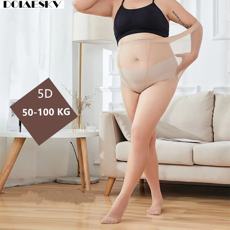 5D Plus Size Sexy White Tights Breathable Stretchy Transparent Nylon Pantyhose for Women Spring Summer Transparent Stockings