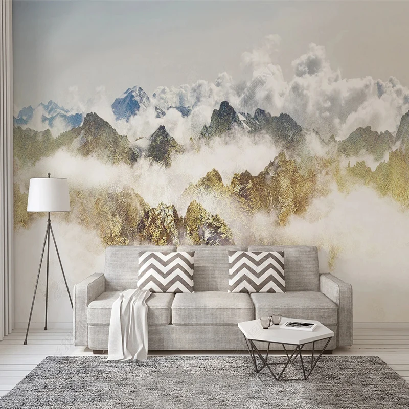 

Custom Mural Wallpaper Modern Chinese Style 3D Golden Mountains Clouds Fresco Living Room TV Sofa Study Background Wall Decor