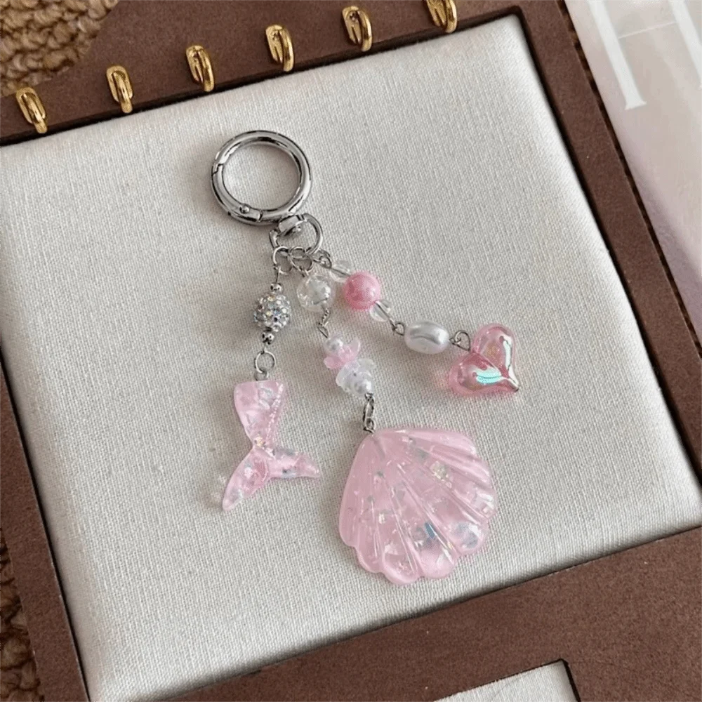 Beaded Shell Shell Phone Charm Pearl Beads Glitter Sequins Shell Keychain Shining Shell Fishtail Sequin Mermaid Keychain