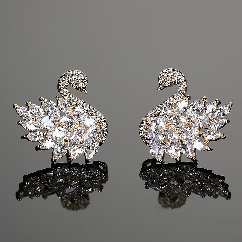 

Micro-paved zircon earrings, fashionable versatile long earrings, light luxury goddess-style swan-colored earrings
