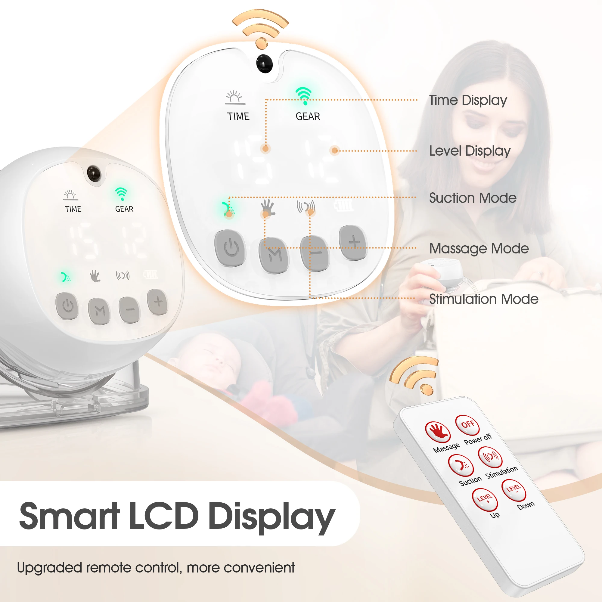 1200mAh Wearable Breast Pump Portable Hands Free Breastpump 12 Levels 3 Modes Electric Remote Control Painless Breastfeeding