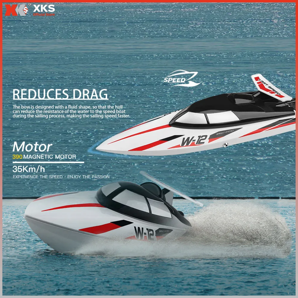 XKS Wltoys WL912 RC قارب 2.4 جيجا هرتز عالي السرعة 35 كم/ساعة مقاوم للماء لحمام السباحة والبحيرة ألعاب مائية للأطفال البالغين، عيد ميلاد مثالي/