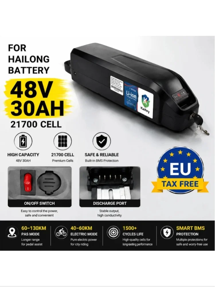 Für Hailong-Gehäuse 36V 48V 30AH E-Scooter Ebike-Akku, 21700 Lithiumzellen, max. 40A-50A BMS, kompatibel mit 500W 750W 1000W 1500W Motoren