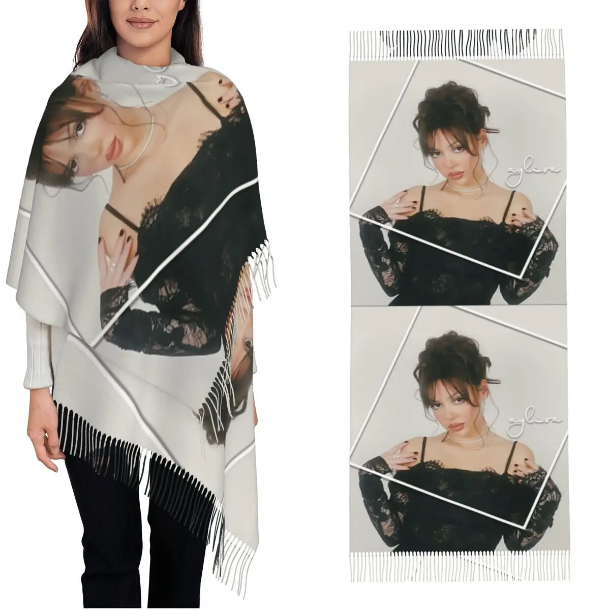 Women's Tassel Scarf Ayliva 2024 New Album LIEB MICH Long Winter Warm Shawl and Wrap Gifts Cashmere Scarf