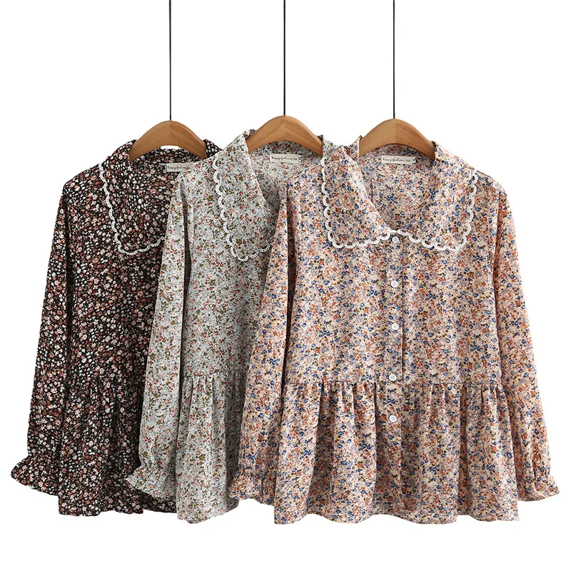 2023 Autumn Clothes Women Shirt Plus Size Loose Sweet Fashion Peter Pan Collar Floral Casual Long Sleeve Blouses Curve