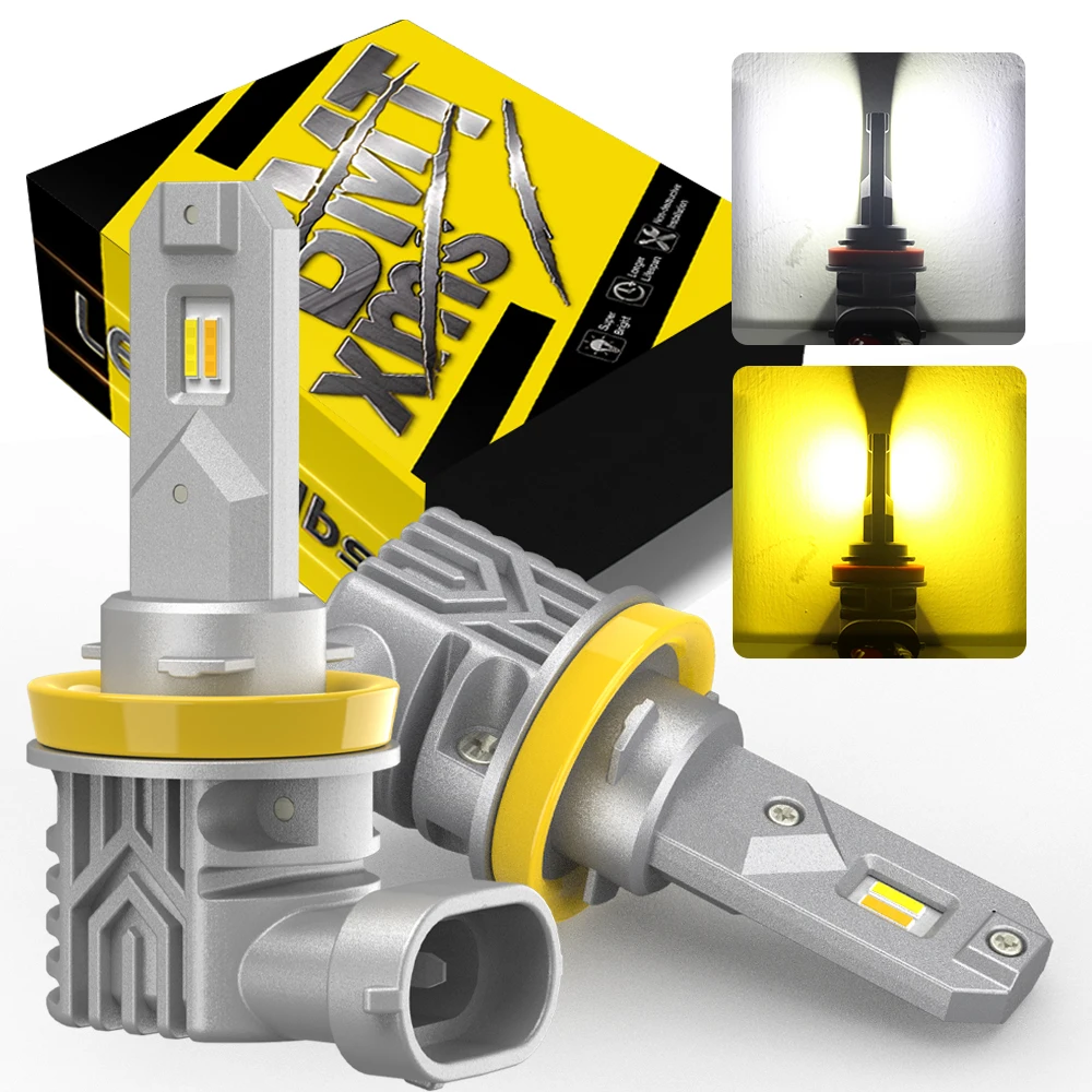

BMTxms 2Pcs Dual Color H11 H8 LED Fog Light 6000K White 3000K Yellow Amber H10 9005 9006 LED Fog Lamp 40W DRL Fanless Waterproof