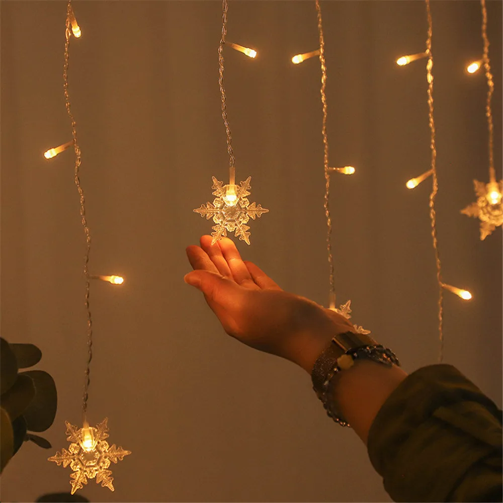 คริสต์มาส EU Plug Snowflake Icicle Curtain ไฟ LED String ในร่มและกลางแจ้ง Decor Icicle Holiday Party แสงงานแต่งงาน Decor