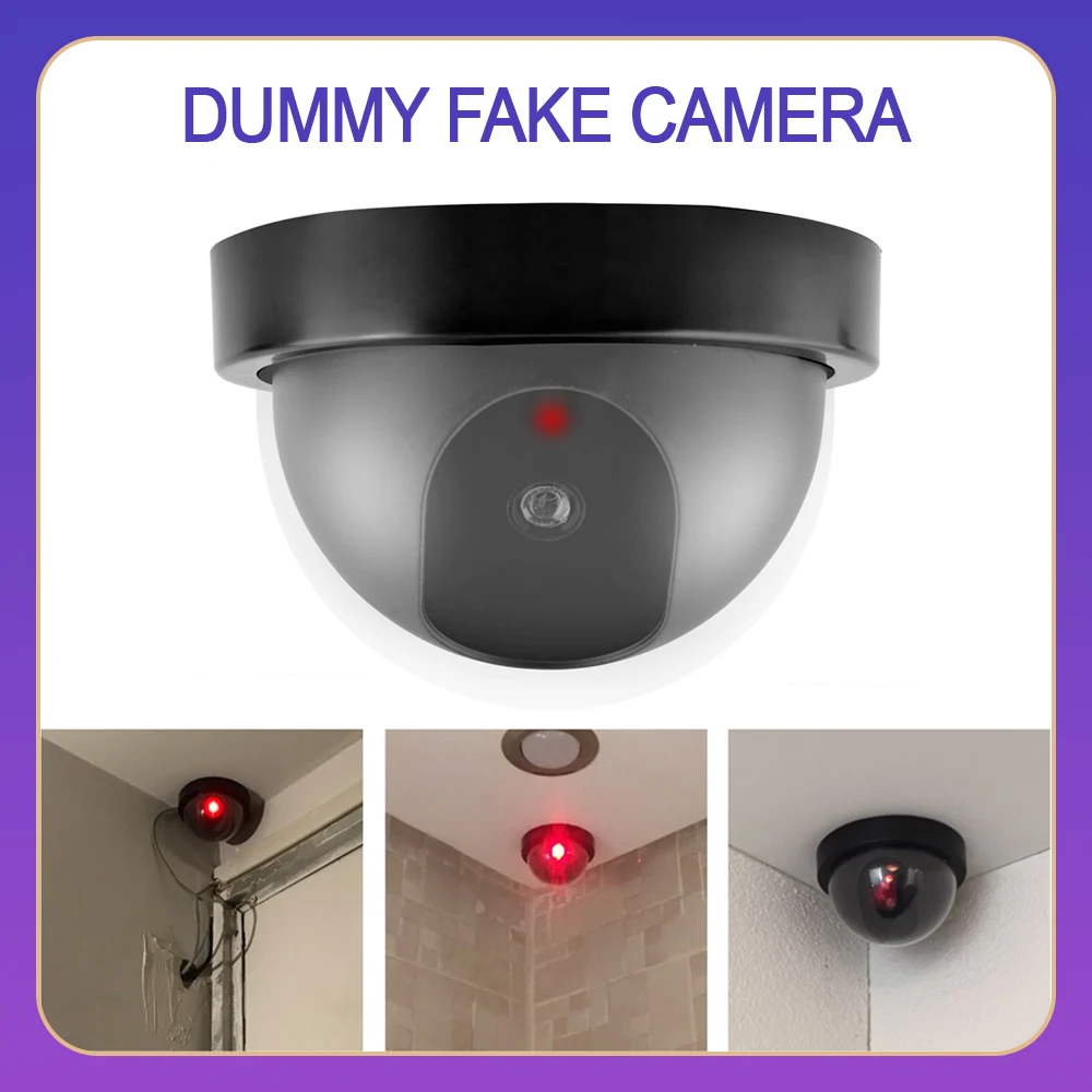 camera falsa com led luz vermelha bateria operado interior ao ar livre falso dome manequim cctv camera de seguranca vigilancia em casa 1pc 01