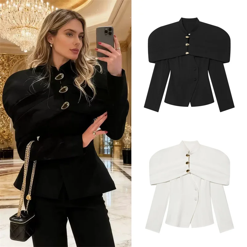 

Женская куртка 2026, весеннее новое поступление, однотонный легкий роскошный тонкий пиджак с длинными рукавами в европейском и американском стиле, светский стиль