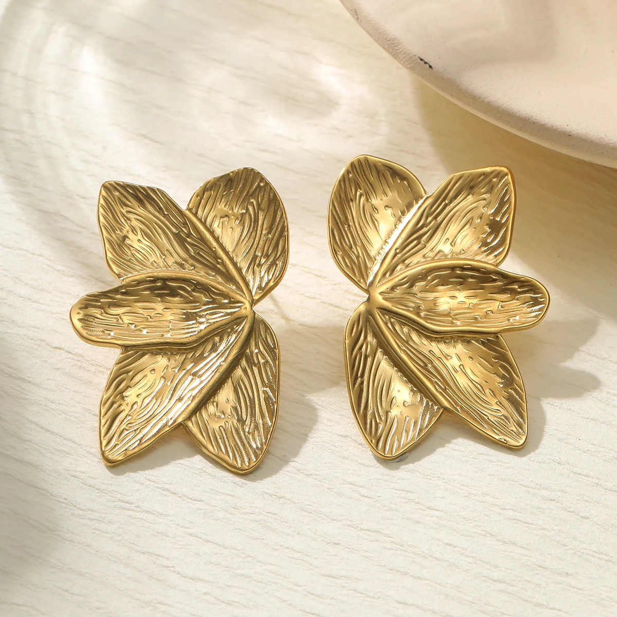 Fashion Women Trendy Gold Plated Texture Stainless Steel Metal Chandelier Drop Earrings Aretes Tendencia Bijoux