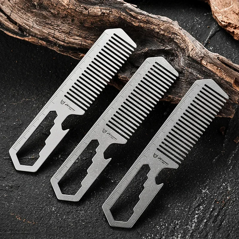 FEGVE Titanium Anti Static Comb Pocket Multi Tools Comb Bottle Opener Wrench Man Gift